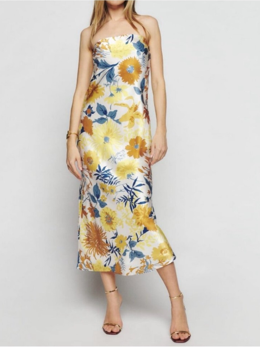 New Reformation Joana Silk Strapless Dress sz XS